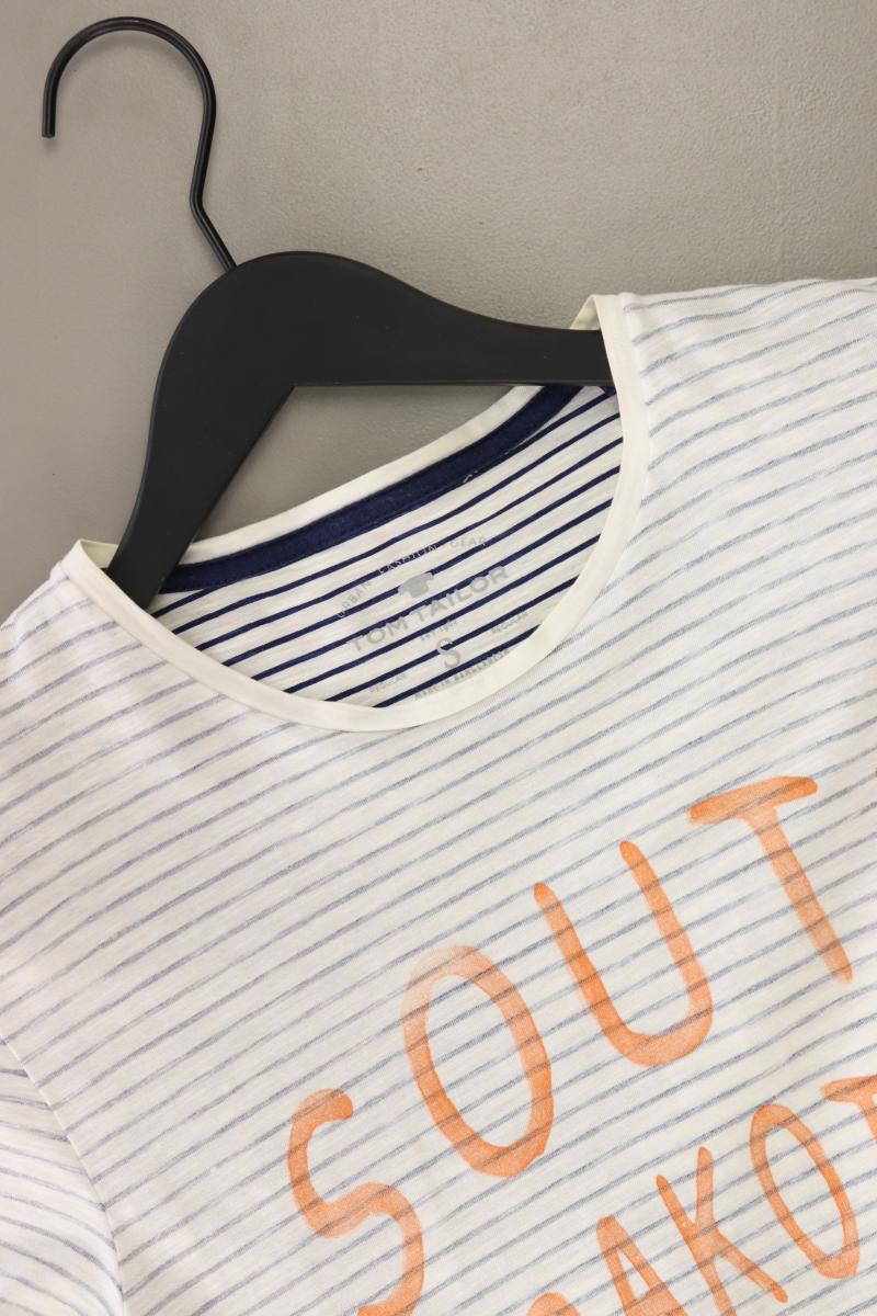 Tom Tailor Printshirt für Herren Gr. S gestreift Kurzarm creme aus Baumwolle