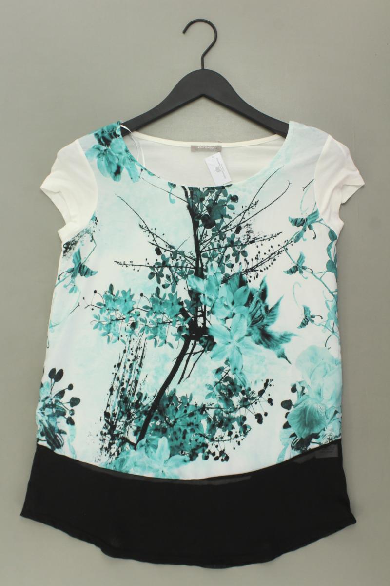 Kurzarmbluse Gr. 36 mit Blumenmuster weiß aus Polyester