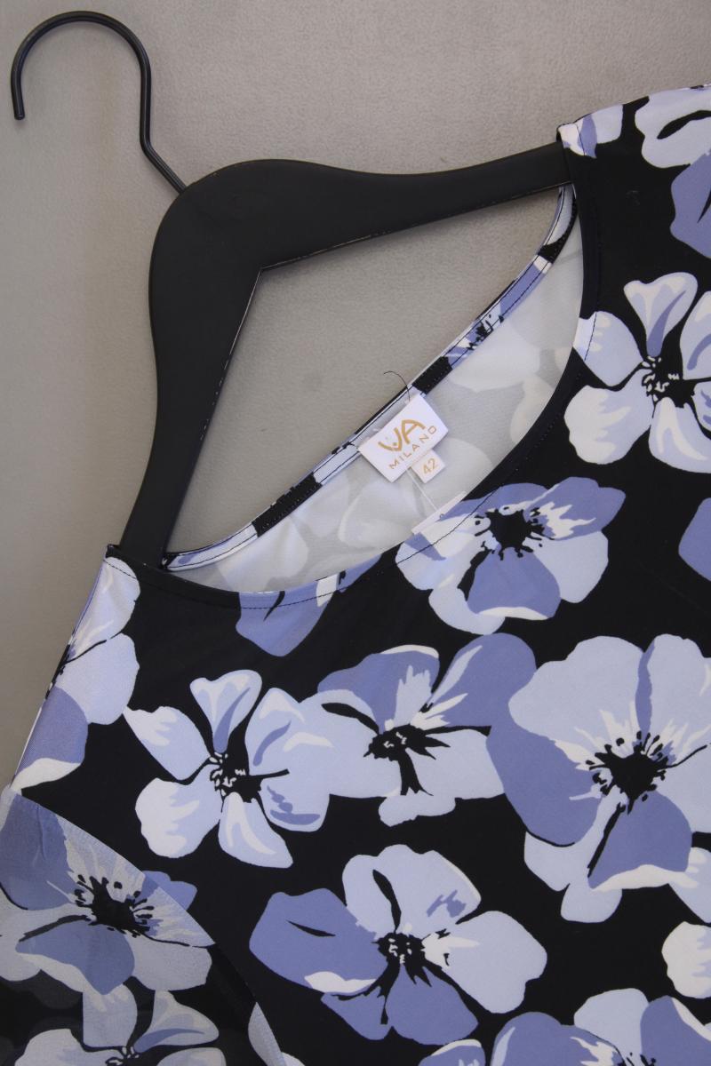 Regular Bluse Gr. 42 mit Blumenmuster 3/4 Ärmel blau aus Polyester