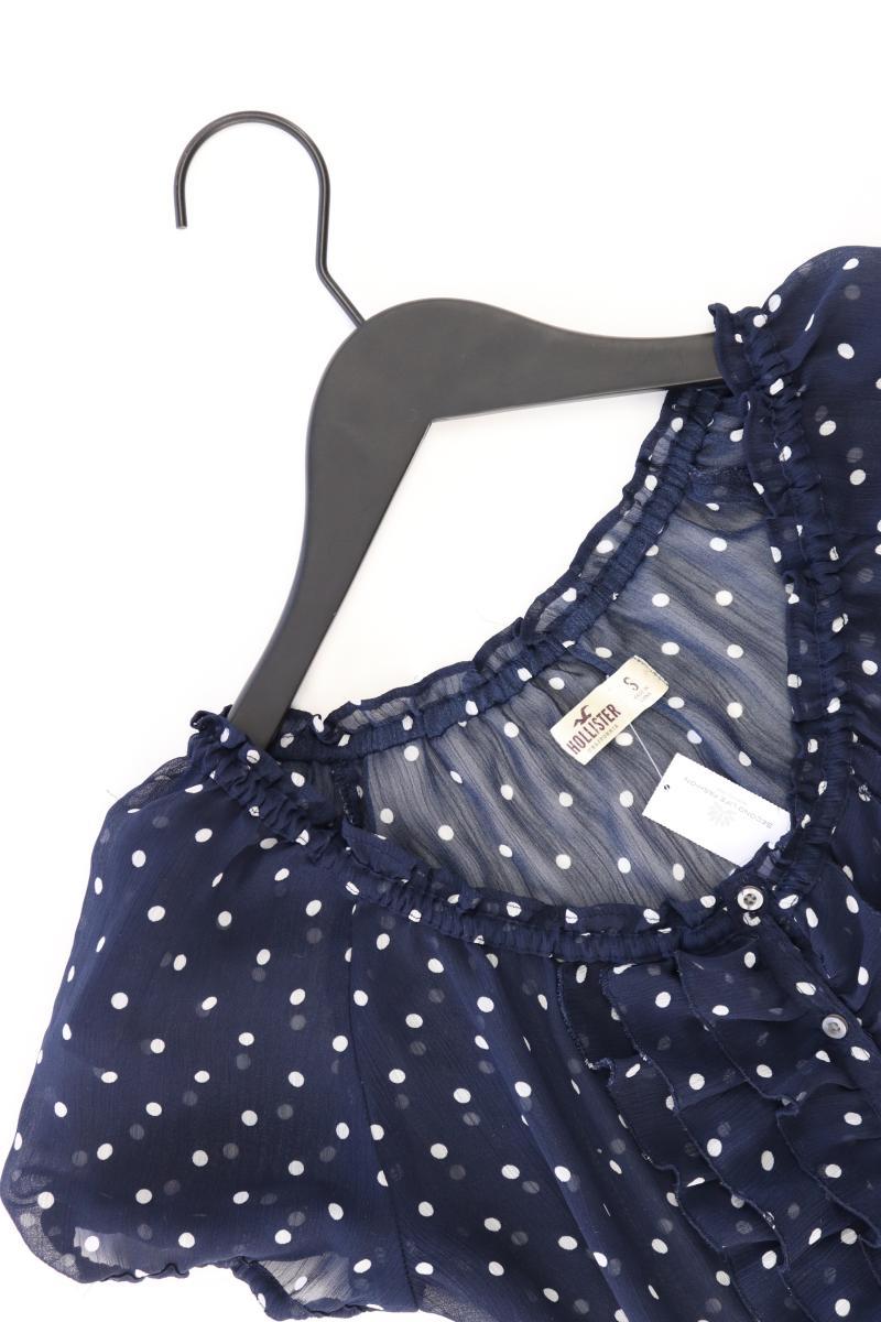 Hollister Rüschenbluse Gr. S gepunktet Kurzarm blau aus Polyester