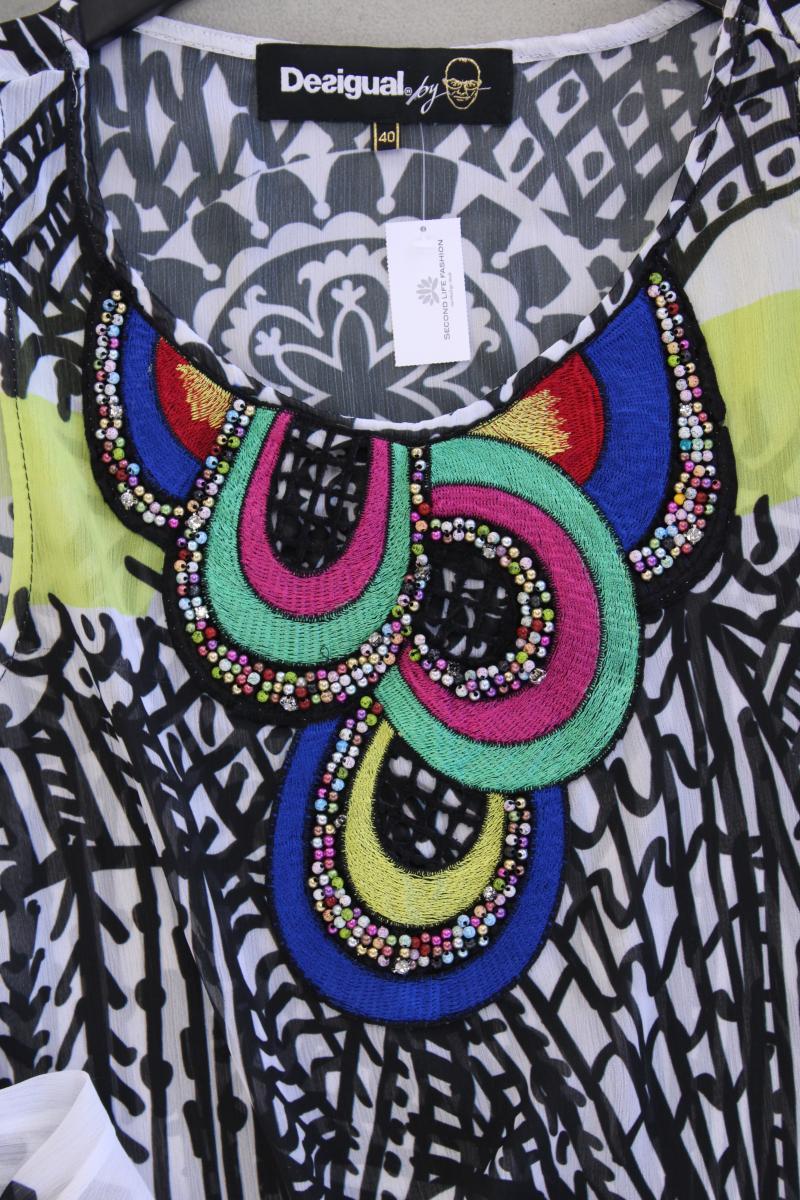 Desigual Chiffonkleid Gr. 40 geometrisches Muster Ärmellos mit Pailletten