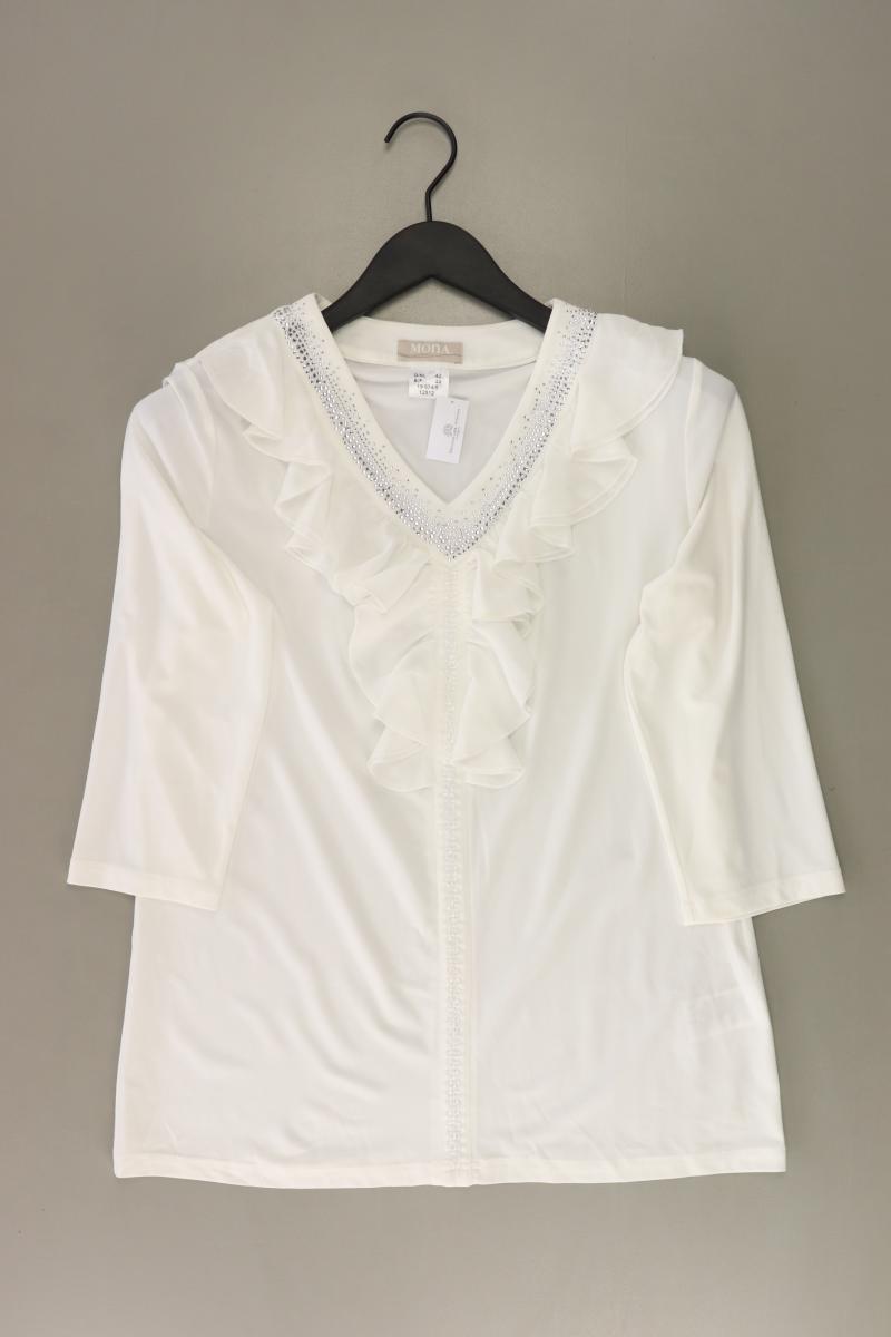 Mona Rüschenbluse Gr. 42 3/4 Ärmel weiß aus Polyester