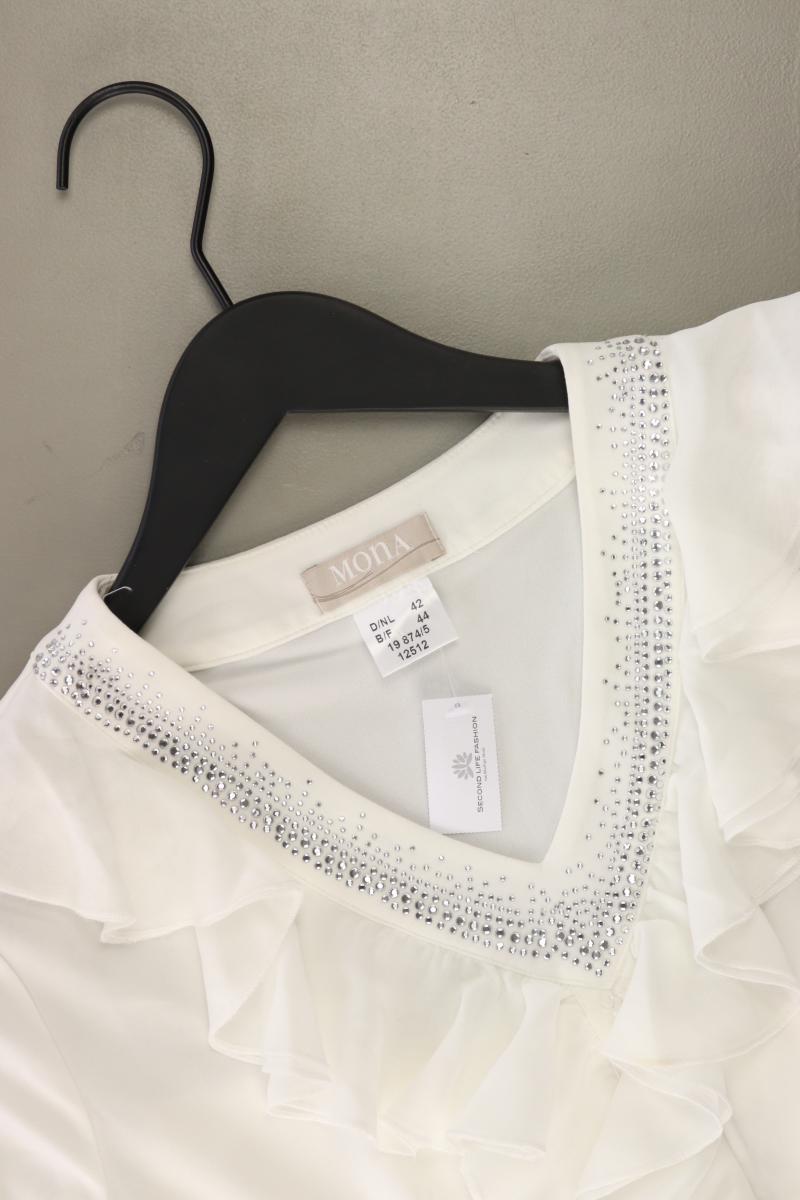 Mona Rüschenbluse Gr. 42 3/4 Ärmel weiß aus Polyester