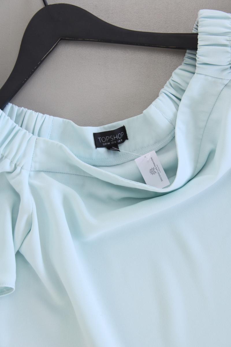 Topshop Chiffonbluse Gr. 44 Kurzarm mit Carmen-Ausschnitt türkis aus Polyester