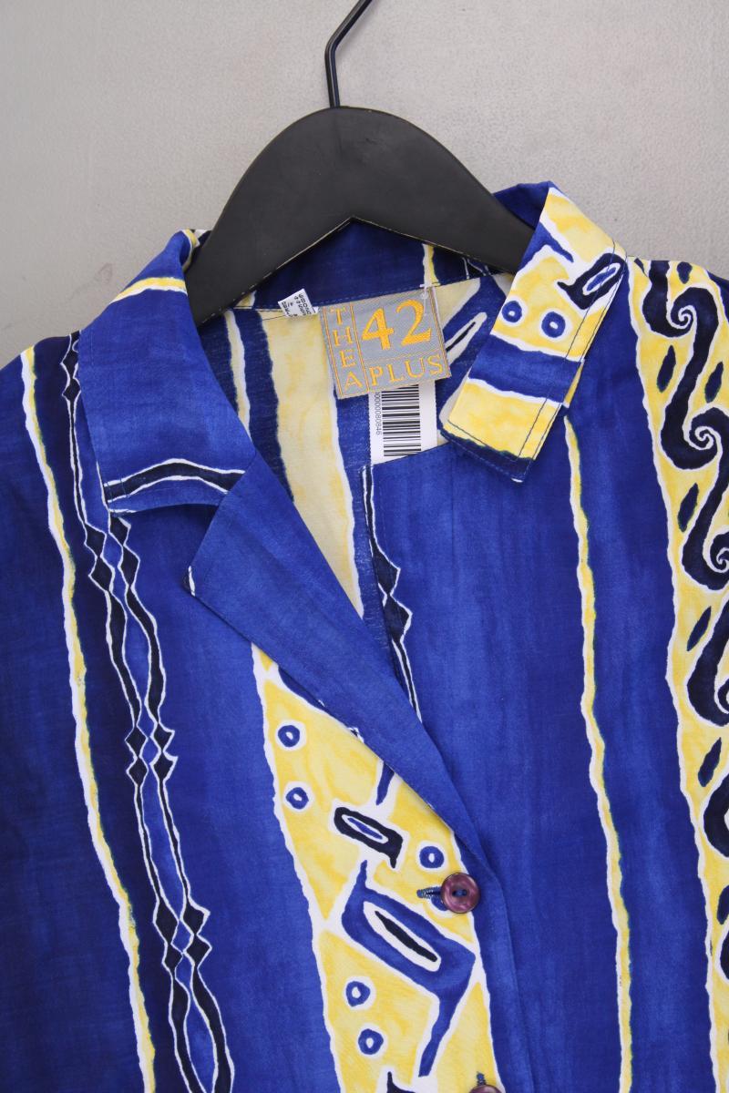 Kurzarmbluse Gr. 46 Vintage blau aus Viskose