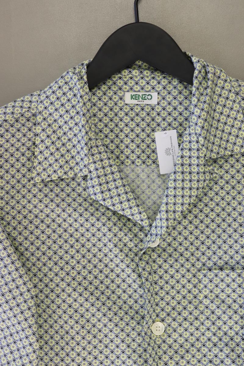 Kenzo Vintage Hemd mit Bärenmuster für Herren Gr. S mit Tierdruck Kurzarm grün