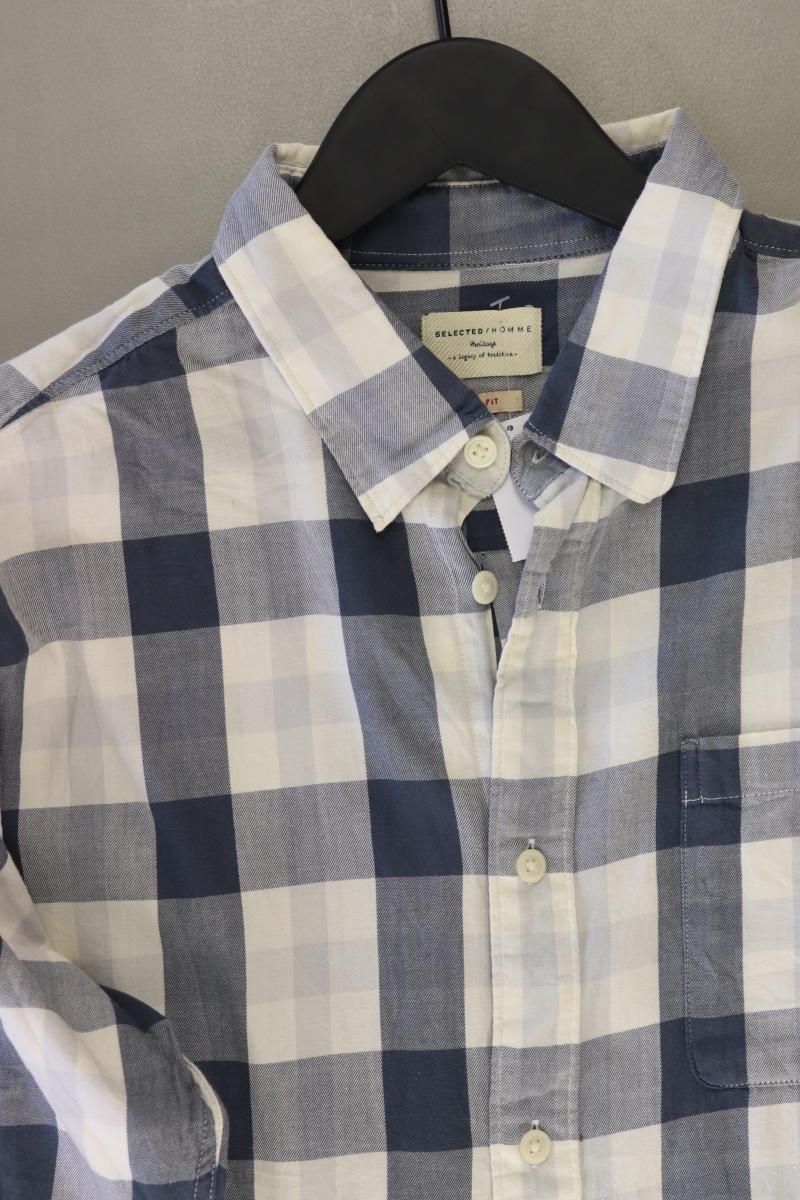Selected Homme Karohemd für Herren Gr. L kariert Langarm blau aus Baumwolle
