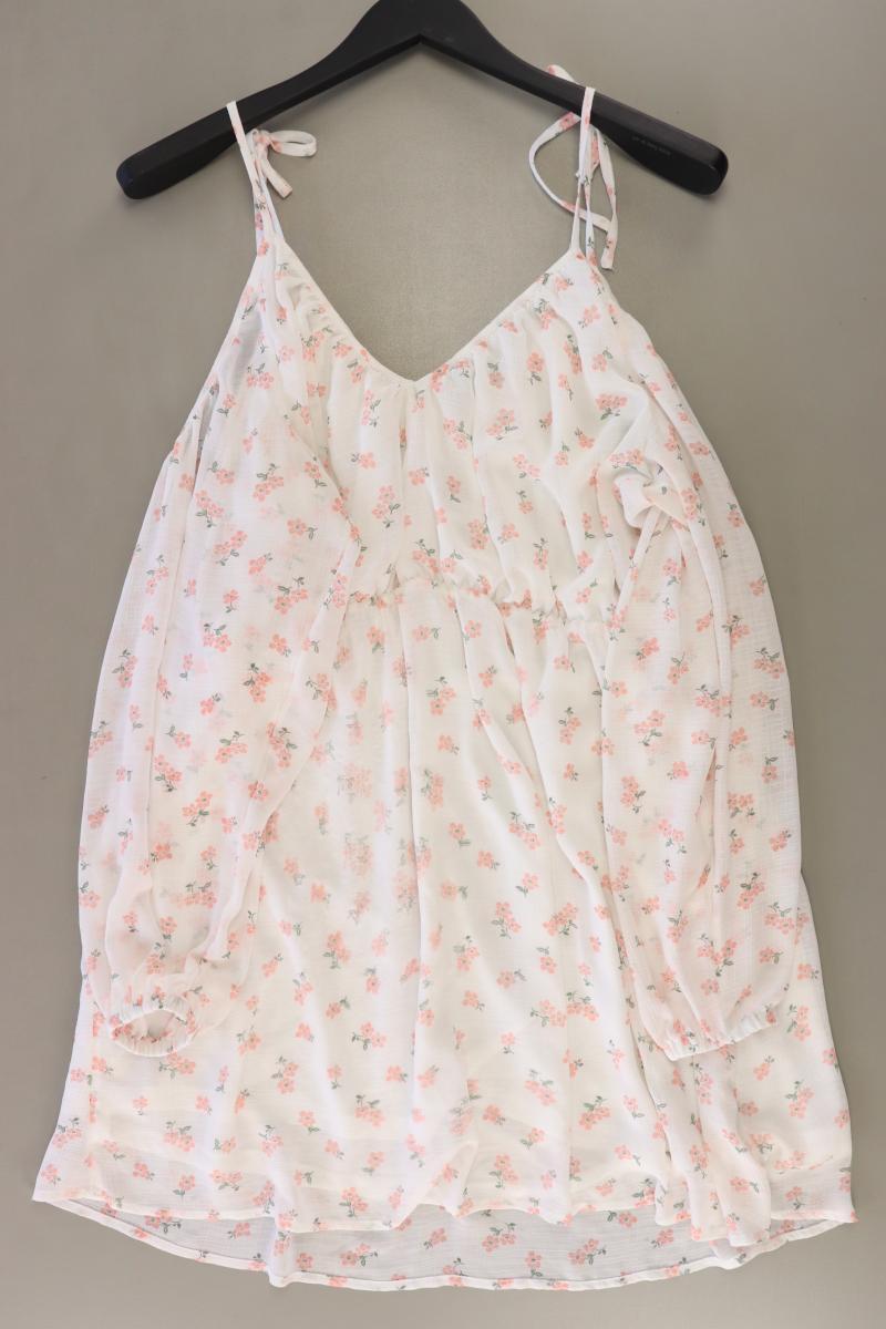 H&M Chiffonkleid Gr. M mit Blumenmuster Langarm weiß aus Polyester