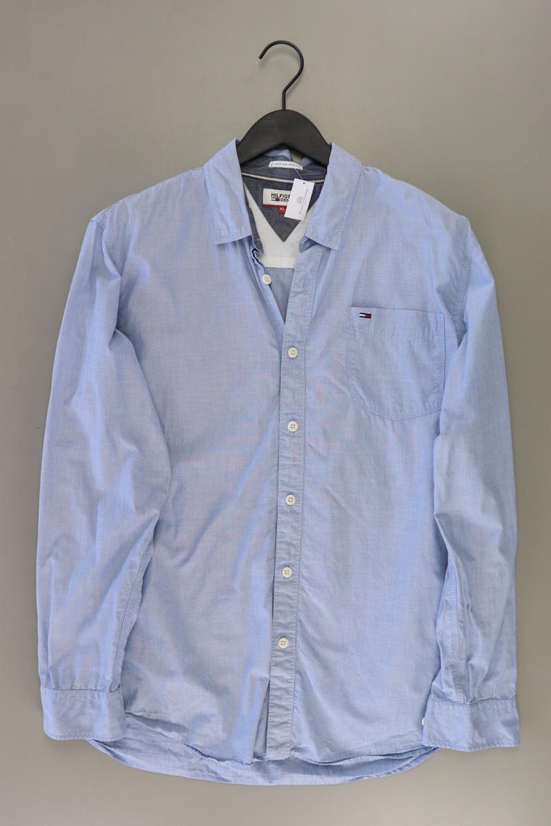 Hilfiger Denim Langarmhemd für Herren Gr. XL blau aus Baumwolle