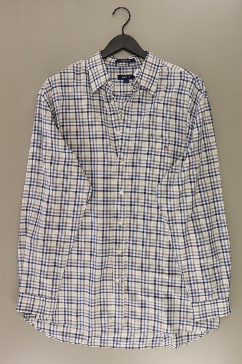 Gant Karohemd für Herren Gr. XL kariert Langarm blau aus Baumwolle