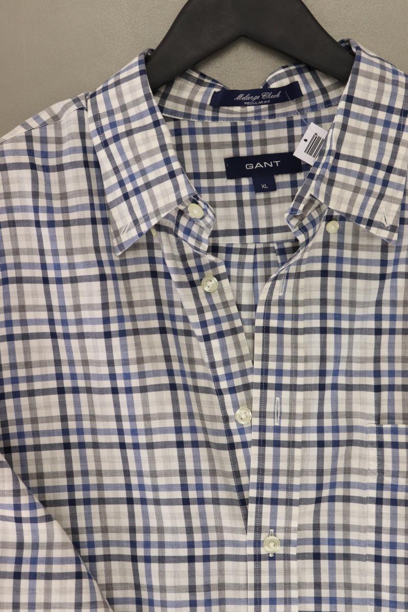 Gant Karohemd für Herren Gr. XL kariert Langarm blau aus Baumwolle