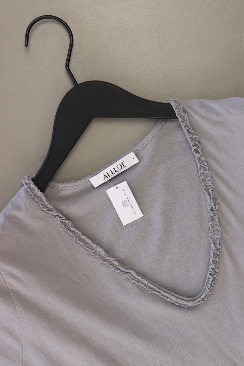 Allude Shirt mit V-Ausschnitt Gr. L Kurzarm grau aus Baumwolle