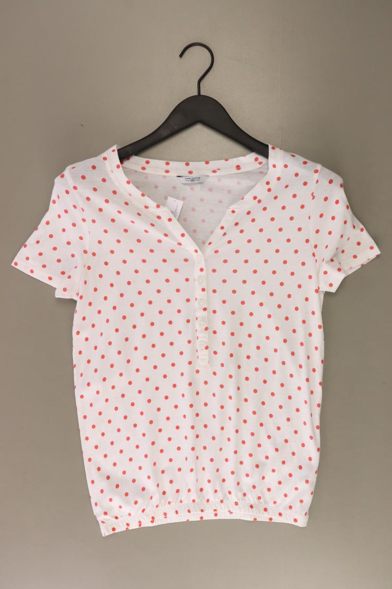 Tom Tailor Shirt mit V-Ausschnitt Gr. 32/34 gepunktet Kurzarm weiß aus Baumwolle