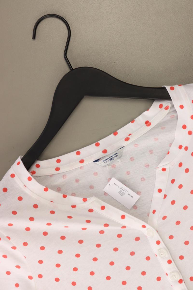 Tom Tailor Shirt mit V-Ausschnitt Gr. 32/34 gepunktet Kurzarm weiß aus Baumwolle