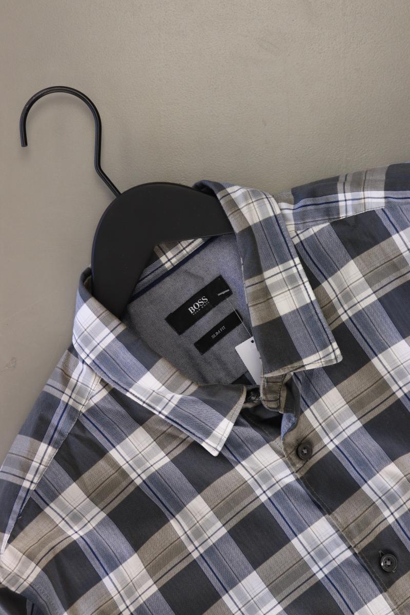 BOSS by Hugo Boss Karohemd für Herren Gr. L kariert Langarm blau aus Baumwolle