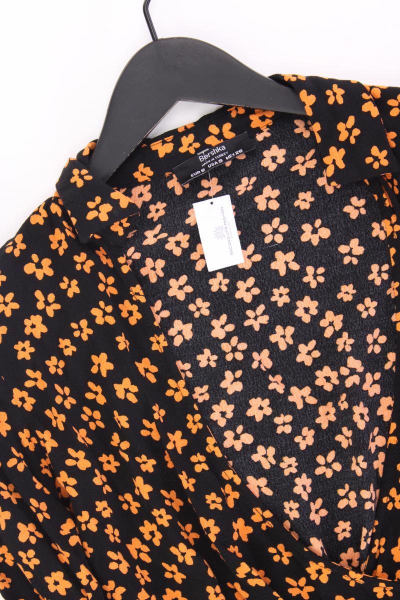 Bershka Langarmbluse Gr. S mit Blumenmuster schwarz aus Viskose