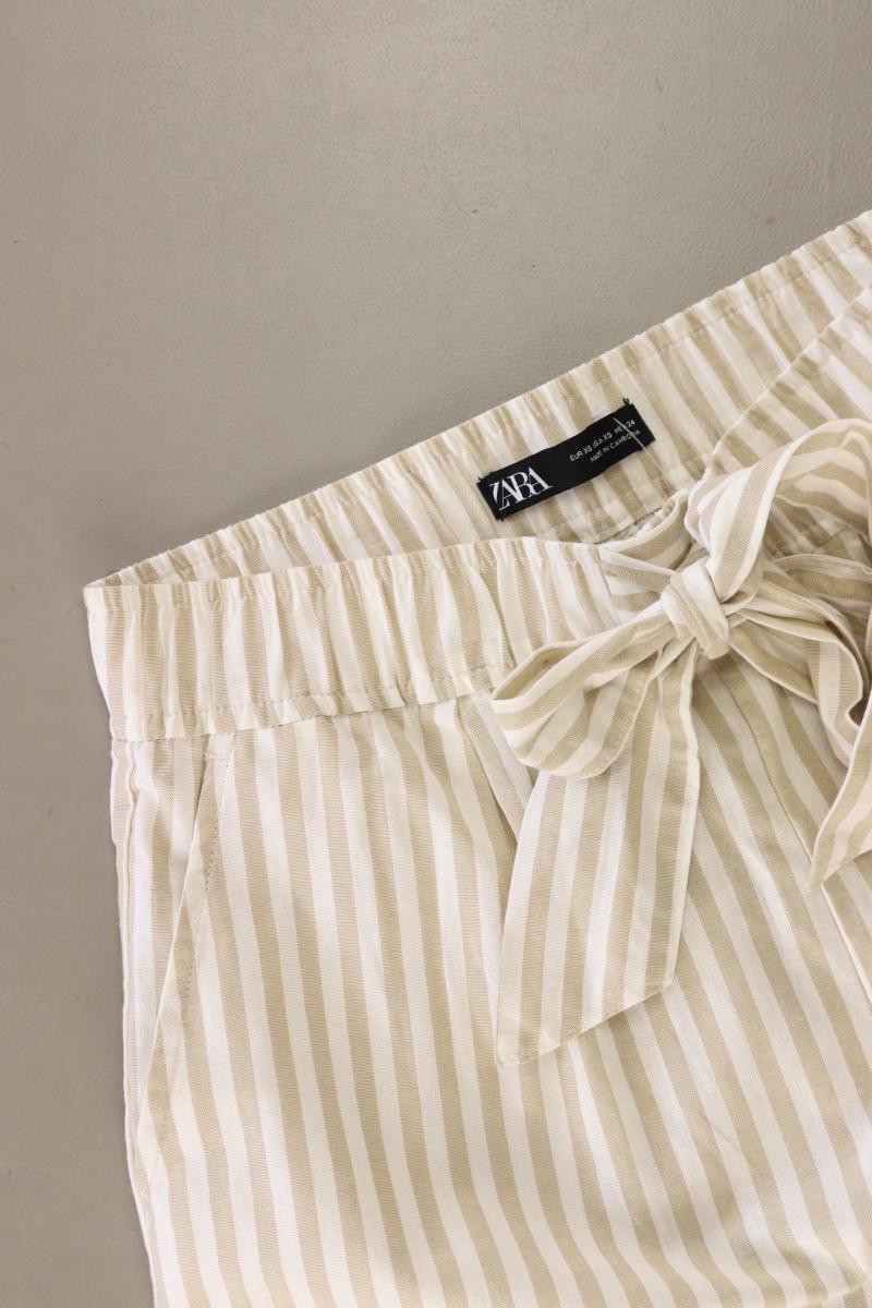 Zara Hose Gr. XS gestreift mit Gürtel creme aus Baumwolle