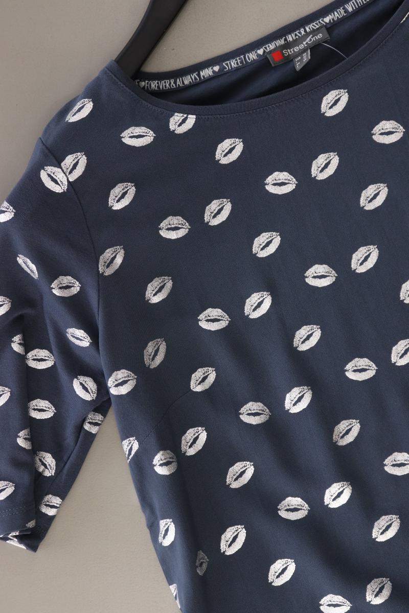 Street One Shirt mit Kussmundmuster Gr. 36 neuwertig Kurzarm blau