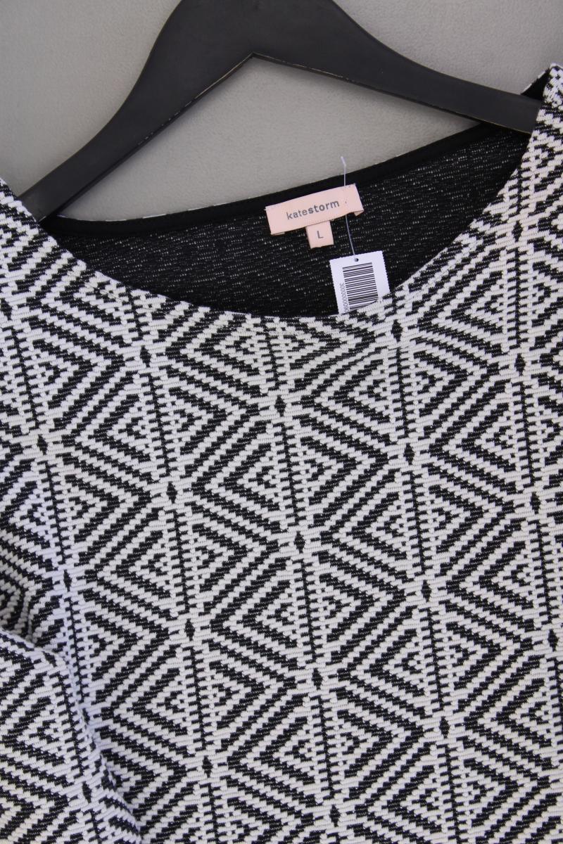 katestorm Feinstrickpullover Gr. L geometrisches Muster grau aus Baumwolle