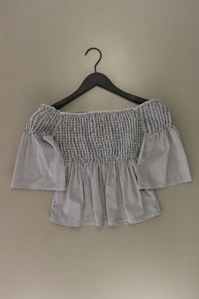 Hollister Kurzarmbluse Gr. XS gestreift mit Carmen-Ausschnitt grau aus Baumwolle