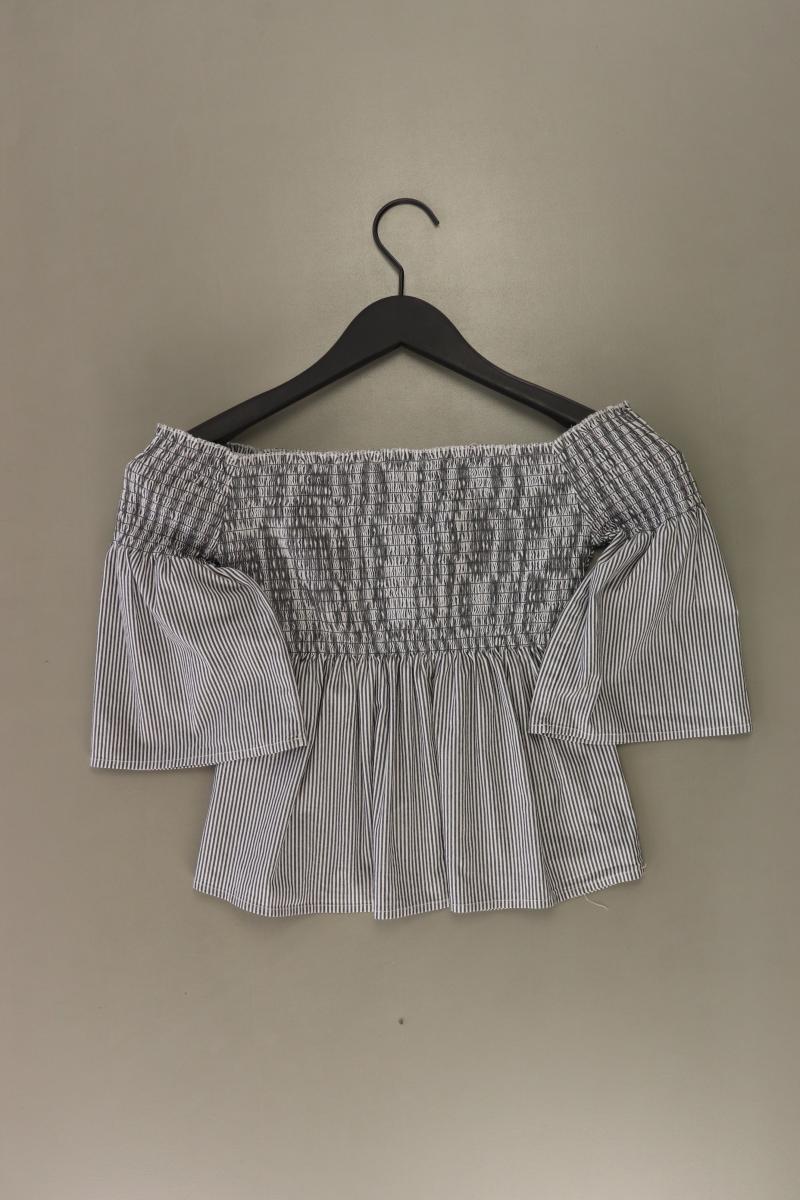 Hollister Kurzarmbluse Gr. XS gestreift mit Carmen-Ausschnitt grau aus Baumwolle