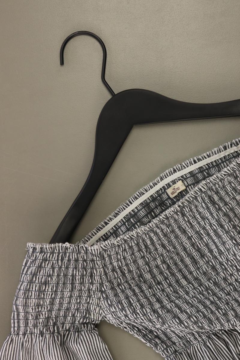 Hollister Kurzarmbluse Gr. XS gestreift mit Carmen-Ausschnitt grau aus Baumwolle