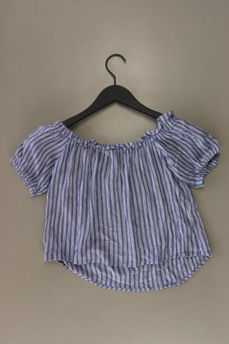 Bershka Kurzarmbluse Gr. S gestreift mit Carmen-Ausschnitt blau