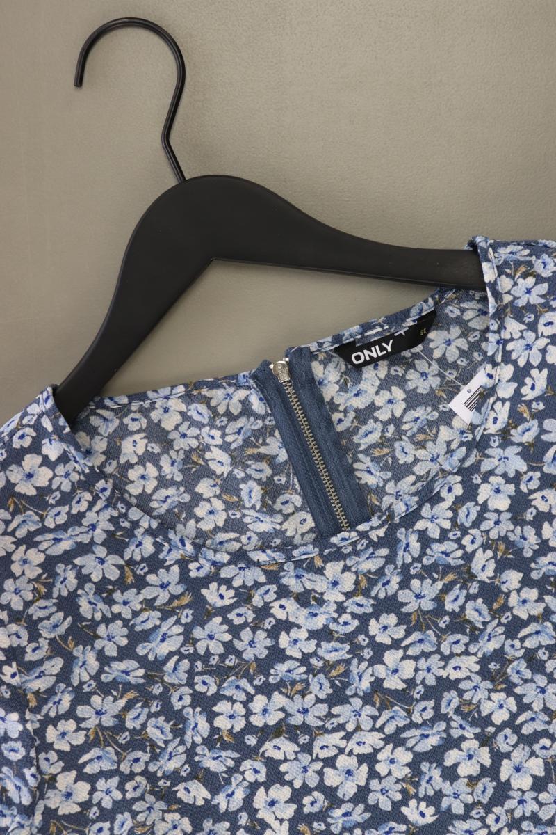 Only Kurzarmbluse Gr. 36 mit Blumenmuster blau aus Polyester