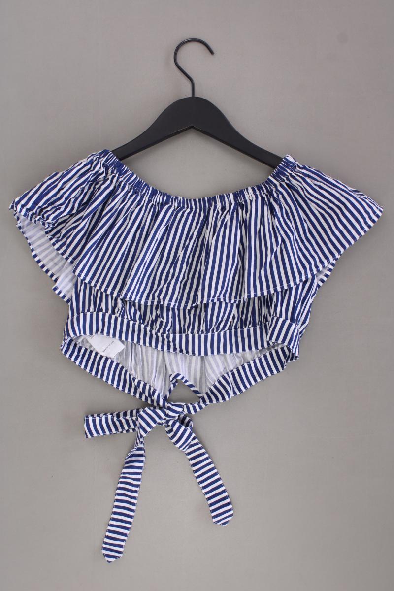 NA-KD x Debiflue Crop Bluse Gr. 36 gestreift Kurzarm mit Carmen-Ausschnitt blau
