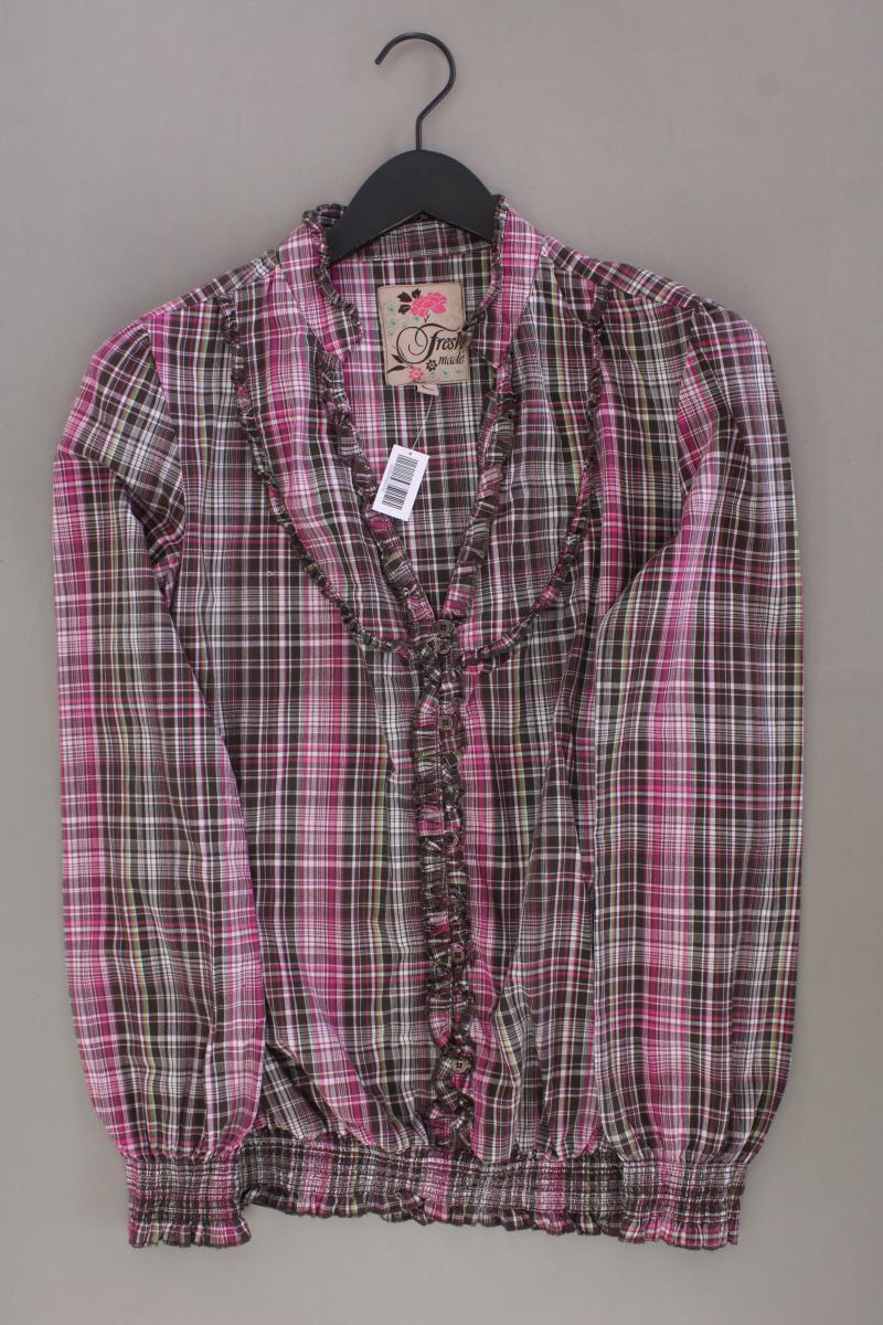 Fresh Made Rüschenbluse Gr. L kariert Langarm pink aus Baumwolle