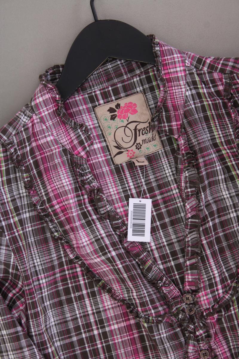 Fresh Made Rüschenbluse Gr. L kariert Langarm pink aus Baumwolle