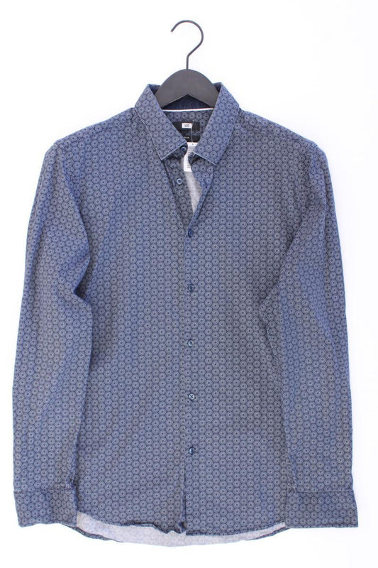 WE Fashion Langarmhemd für Herren Gr. L geometrisches Muster blau aus Baumwolle