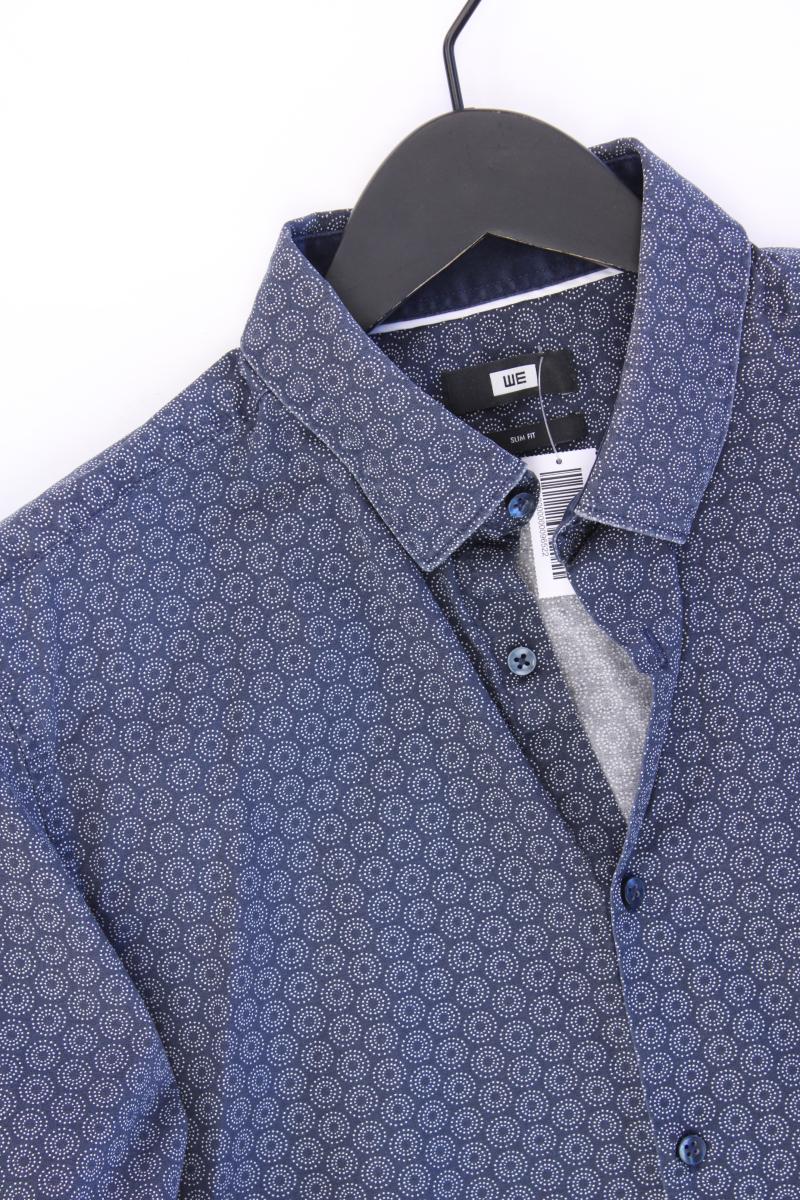 WE Fashion Langarmhemd für Herren Gr. L geometrisches Muster blau aus Baumwolle