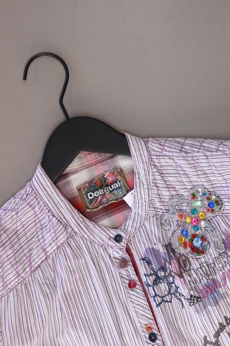 Desigual Langarmbluse Gr. M gestreift mit Pailletten weiß aus Baumwolle