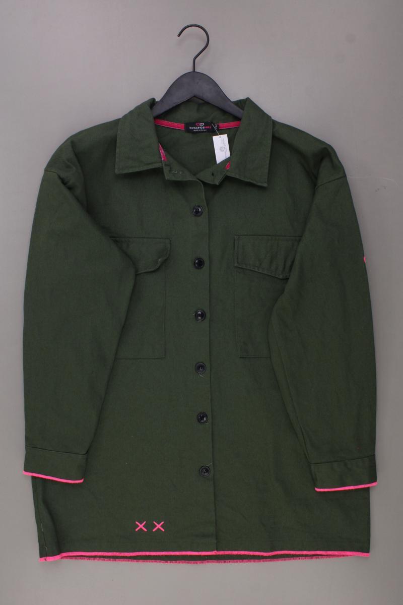 Zwillingsherz Hemdjacke mit Peace Zeichen Gr. L neuwertig olivgrün aus Baumwolle