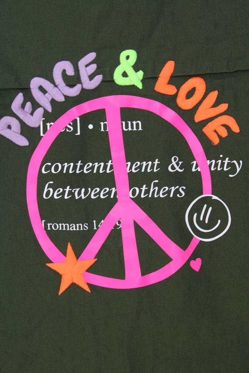 Zwillingsherz Hemdjacke mit Peace Zeichen Gr. L neuwertig olivgrün aus Baumwolle