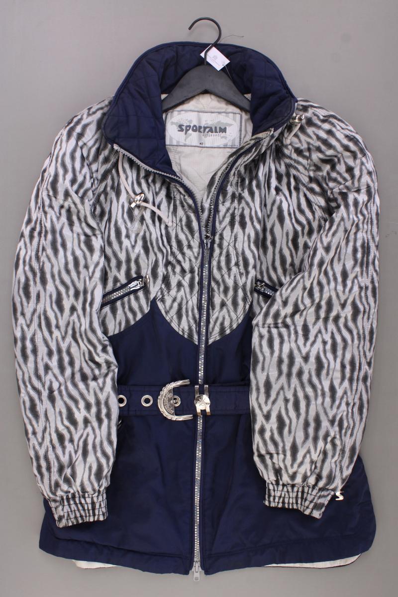 Sportalm Lange Jacke Gr. 42 mit Tierdruck mit Gürtel Vintage grau aus Polyester