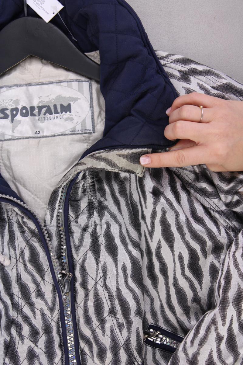 Sportalm Lange Jacke Gr. 42 mit Tierdruck mit Gürtel Vintage grau aus Polyester