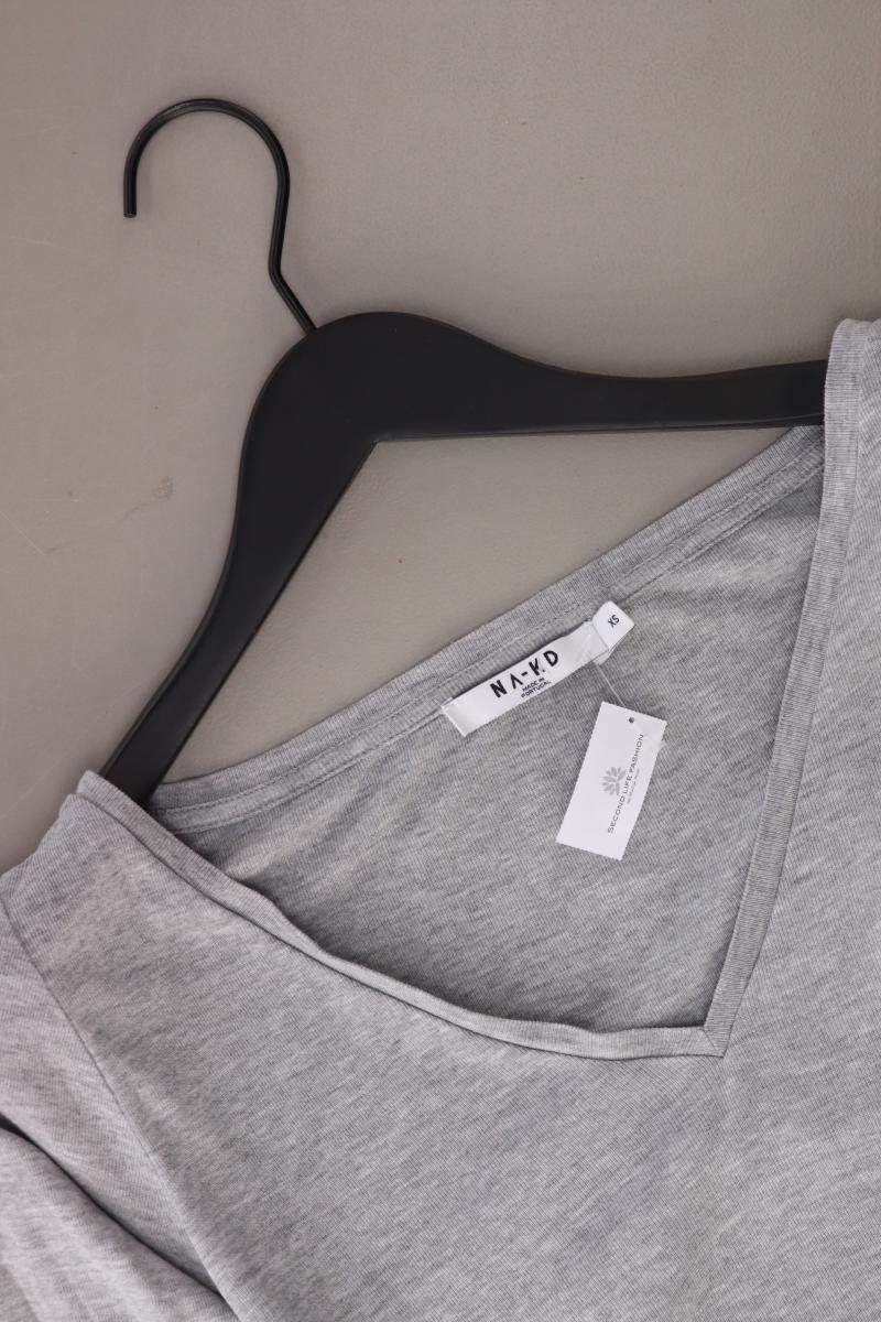 NA-KD Cropped Shirt Gr. XS Kurzarm grau aus Baumwolle