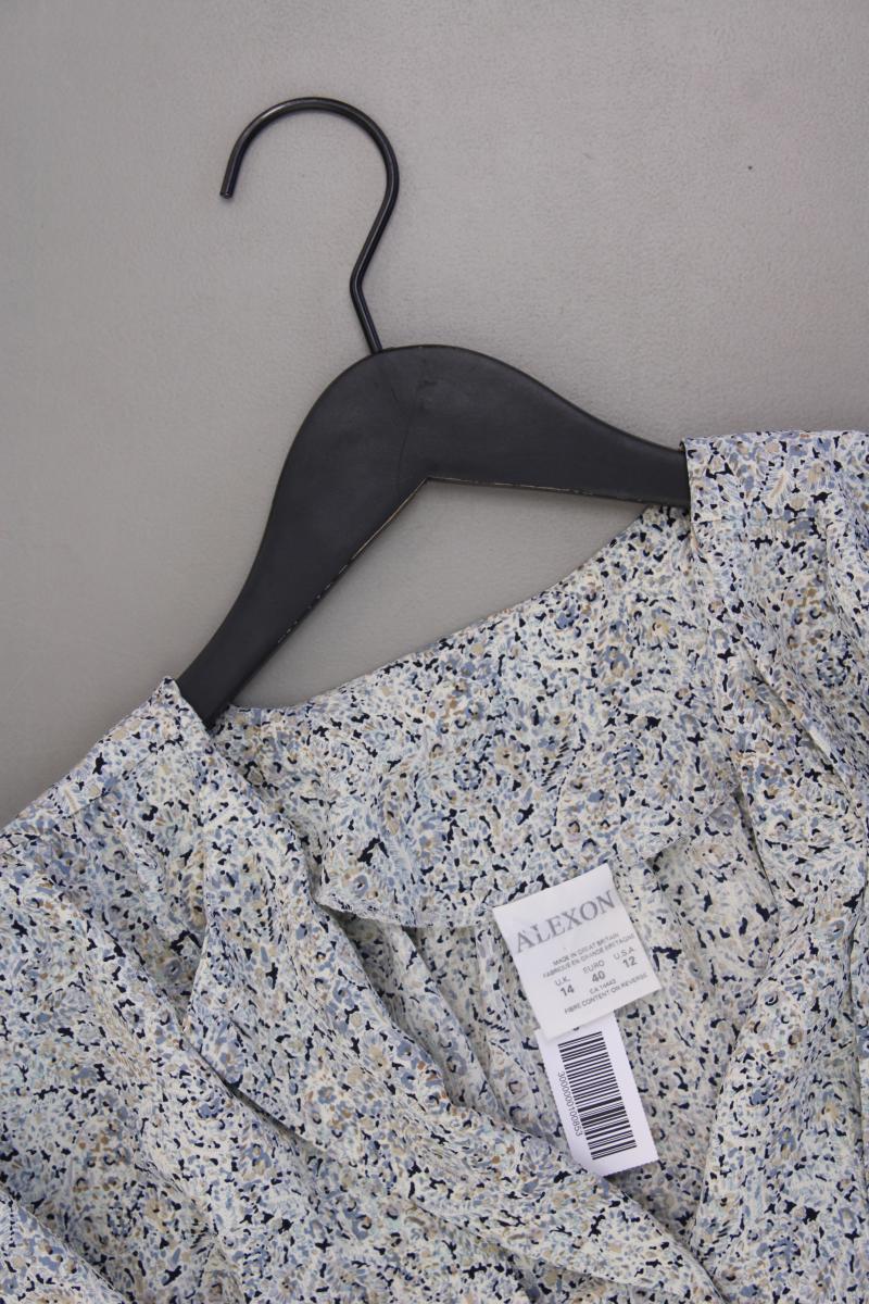 Alexon Vintage Bluse Gr. 40 mit Blumenmuster Langarm blau aus Polyester