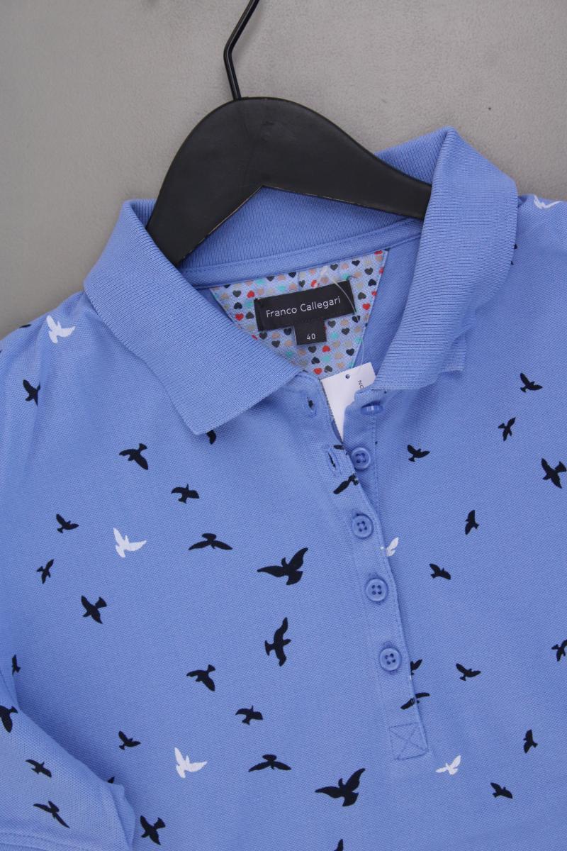 Franco Callegari Poloshirt mit Vogelmuster Gr. 40 Kurzarm blau aus Baumwolle