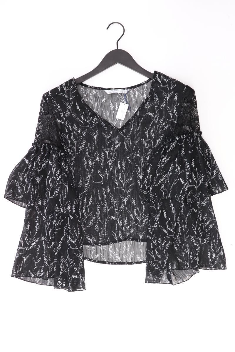 Zara Chiffonbluse Gr. XS mit Blumenmuster 3/4 Ärmel schwarz aus Polyester