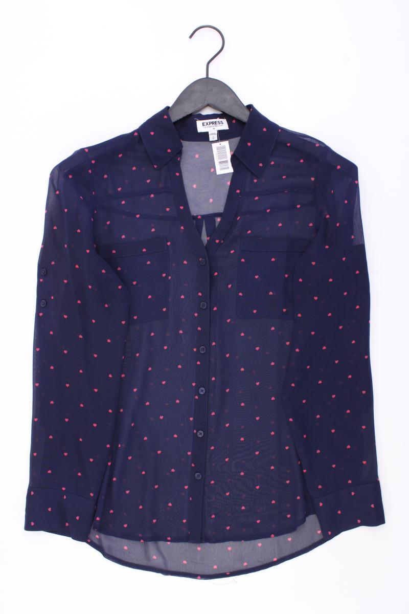 EXPRESS Bluse mit Herzmuster Gr. S Langarm blau aus Polyester