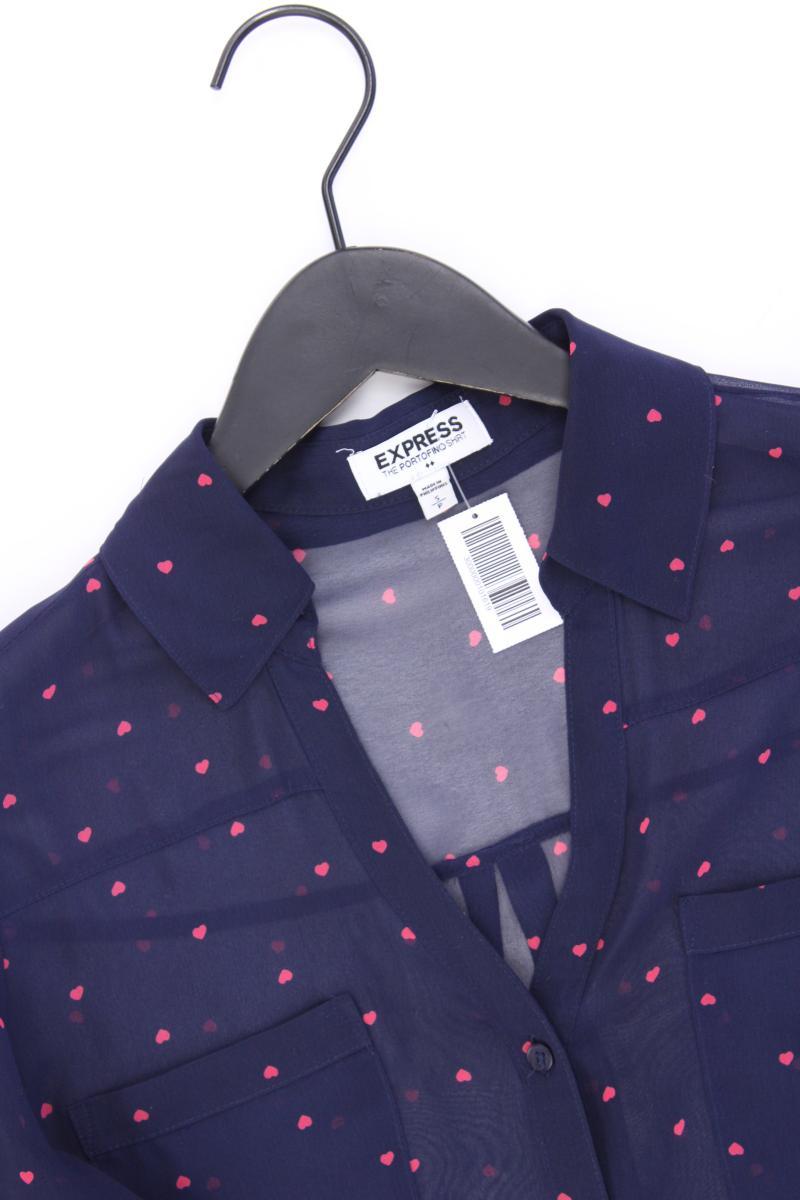 EXPRESS Bluse mit Herzmuster Gr. S Langarm blau aus Polyester