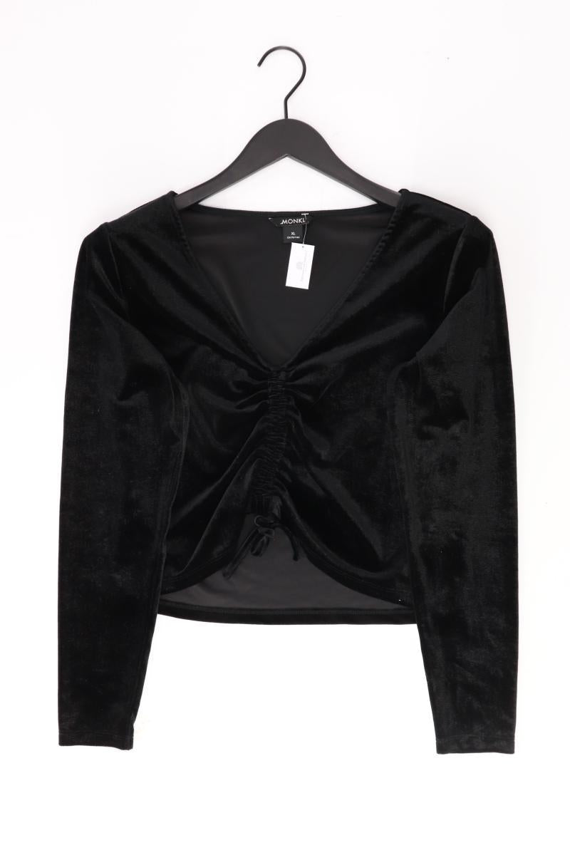 Monki Shirt mit V-Ausschnitt Gr. XL Langarm schwarz aus Polyester
