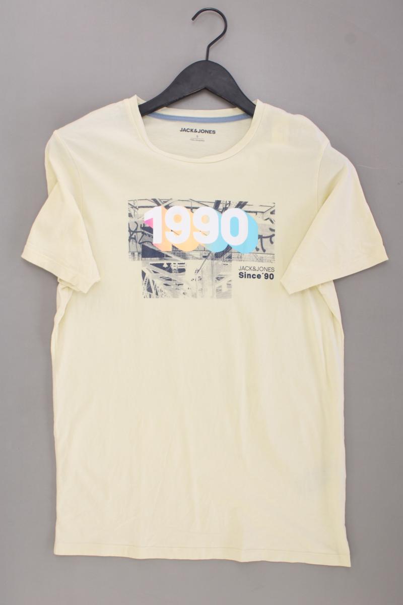 Jack & Jones Printshirt für Herren Gr. S Kurzarm gelb aus Baumwolle
