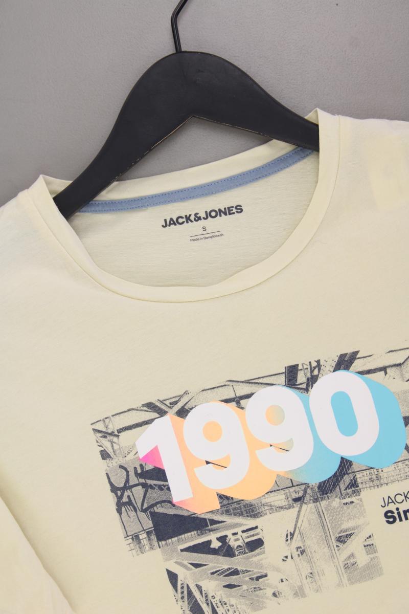 Jack & Jones Printshirt für Herren Gr. S Kurzarm gelb aus Baumwolle