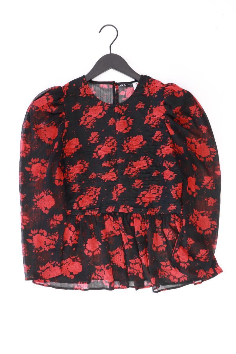 Zara Chiffonbluse Gr. M mit Blumenmuster 3/4 Ärmel schwarz aus Polyester