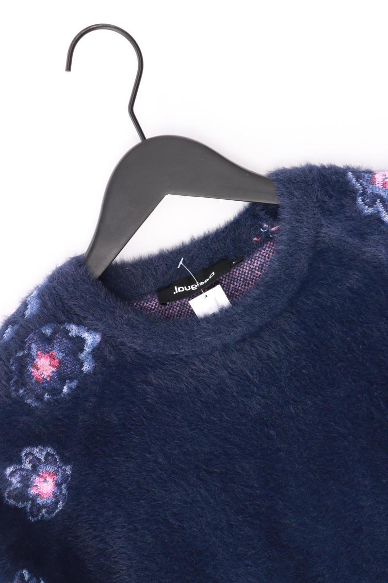 Desigual Langarmpullover Gr. L mit Blumenmuster blau