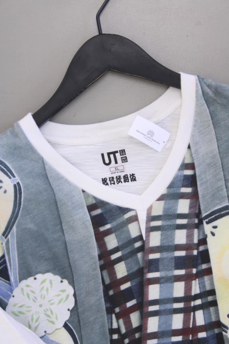Uniqlo Printshirt für Herren Gr. XL Kurzarm weiß